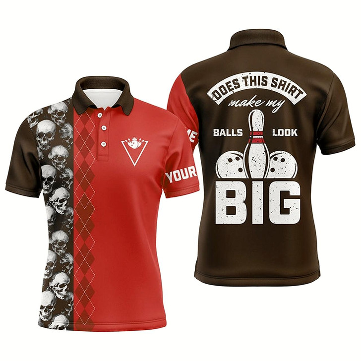 Goofygear Funny Red Skull Bowling Polo Shirt For Men Custom Name Does This Shirt Make My Balls Look Big