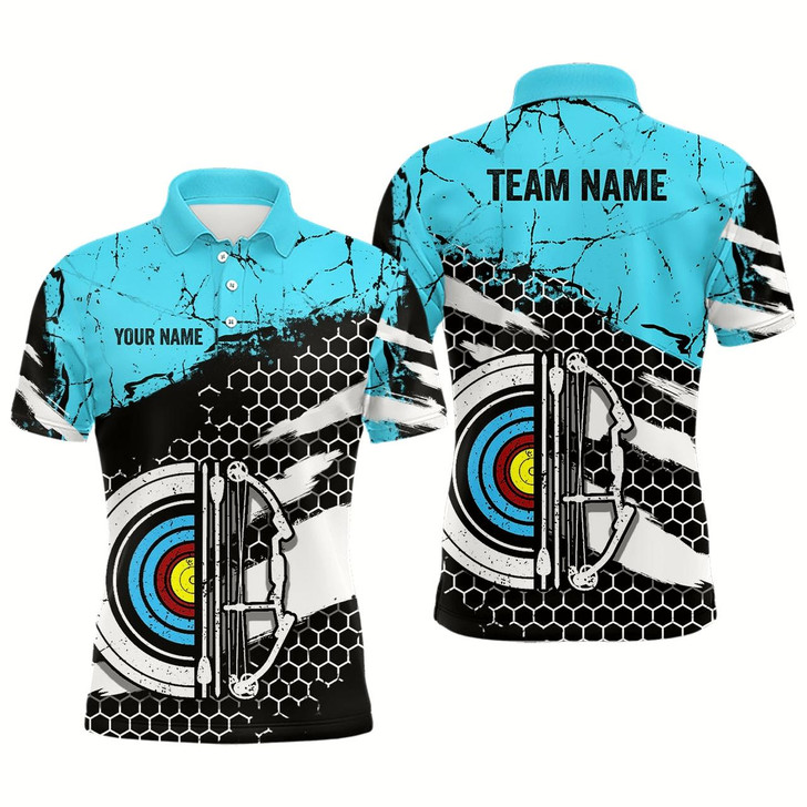 Goofygear Personalized Retro Blue Black Target Archery Polo Shirts For Men, Custom Archery Team Shirts