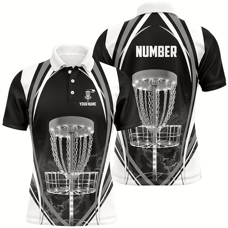 Goofygear Black And White Mens Disc Golf Polo Shirts Customized Disc Golf Shirts For Men, Cool Golf Gifts