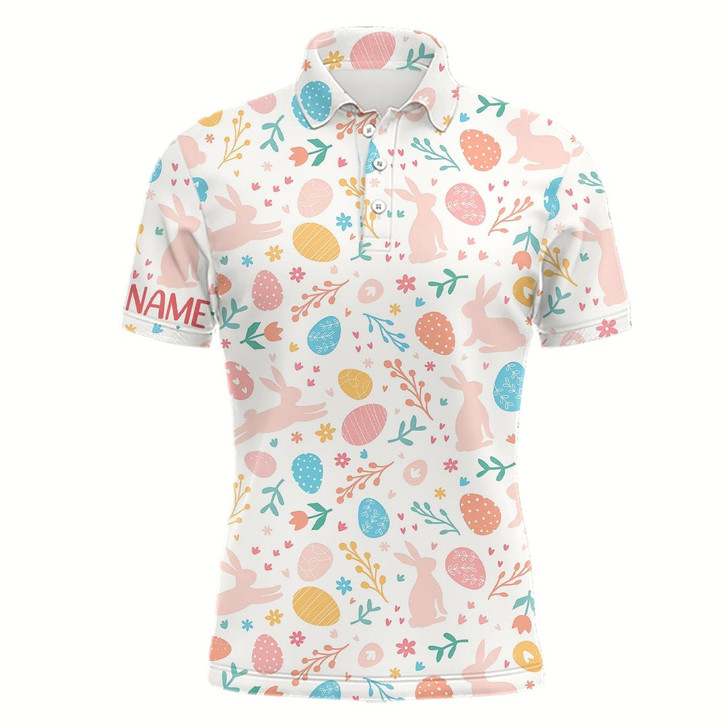 Goofygear Colorful Easter Eggs & Bunnies Mens Golf Polo Shirt Custom Easter Funny Golf Tops For Men Golf Gifts Style 1