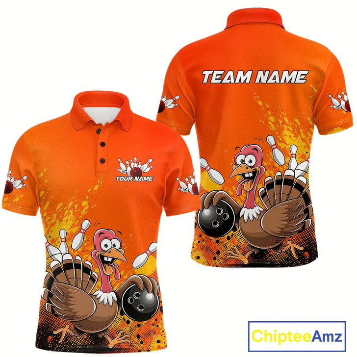 Goofygear Custom Funny Turkey Bowling Thanksgiving Bowing Outfit Team Polo Shirts For Men