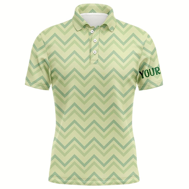 Goofygear Light Green Zigzag Mens Golf Polo Shirt Vintage St Patrick Day Golf Shirt Customized Mens Golf Tops