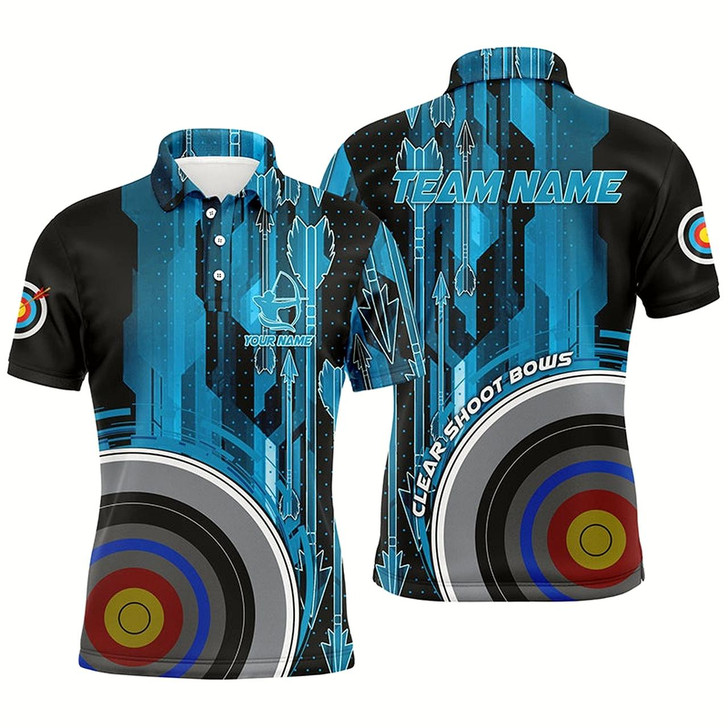 Goofygear Personalized Vintage Blue 3D Target Archery Polo Shirts For Men, Clear Shoot Bows Archery Shirts