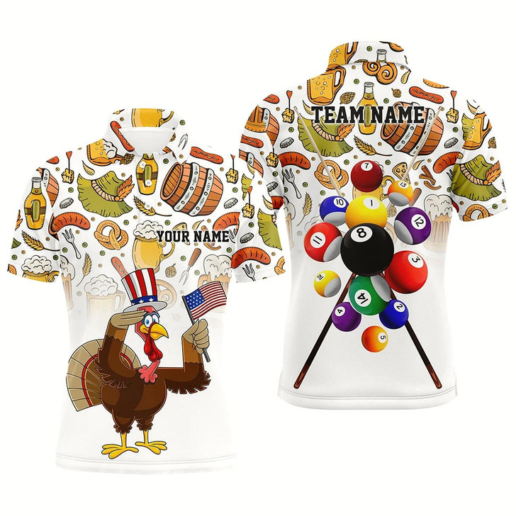 Goofygear Customized Thanksgiving Day Turkey Chicken Billiard Polo Shirts For Men, Funny Thanksgiving Shirts