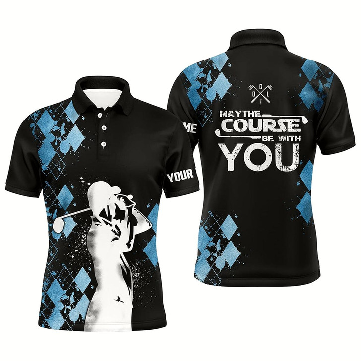 Goofygear Blue Argyle Mens Golf Polo Shirts, Personalized Golf Shirts For Mens, Vintage Golfing Gifts