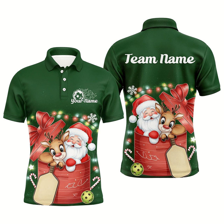 Goofygear Funny Santa And Reindeer Custom Funny Pickleball Polo Shirts For Men Pickleball Gifts