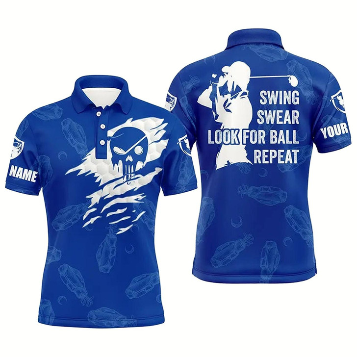 Goofygear Mens Golf Polo Shirt Swing Swear Look For Ball Repeat Custom Name Golf Clubs Pattern Shirt Blue Style 1