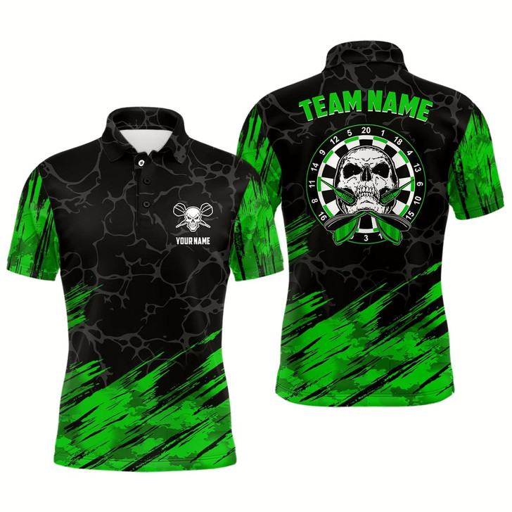 Goofygear Personalized 3D All Over Print Men Skull Darts Polo Shirt Green Black Dart Jerseys For Men