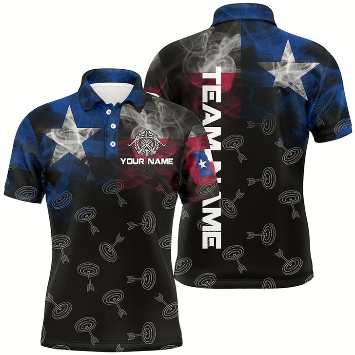 Goofygear Personalized Vintage Smoke Texas Flag Archery Polo Shirts For Men, Archery Targets Pattern Jerseys