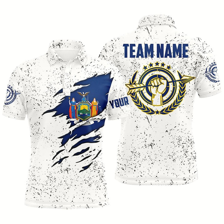 Goofygear Personalized Grunge New York Archery Men Polo Shirts, Patriotic New York Flag Shirts For Archers Style 2