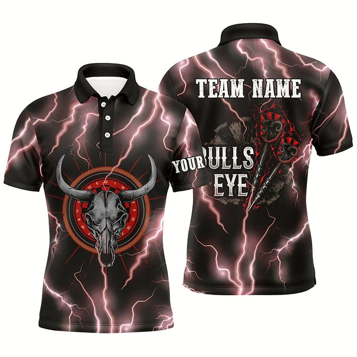 Goofygear Red Lightning Thunder Bull Skull Darts Polo Shirt Bulls Eye Custom Darts Jersey For Men
