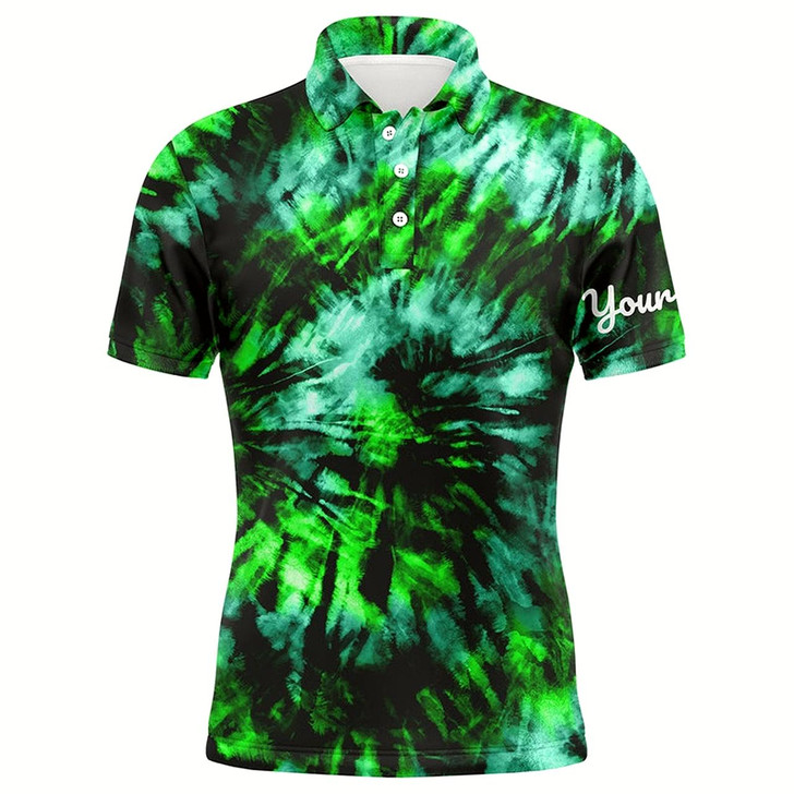 Goofygear Mens Golf Polo Shirt Custom Green Black Tie Dye Men'S Golf Attire, Best Mens Golf Wear