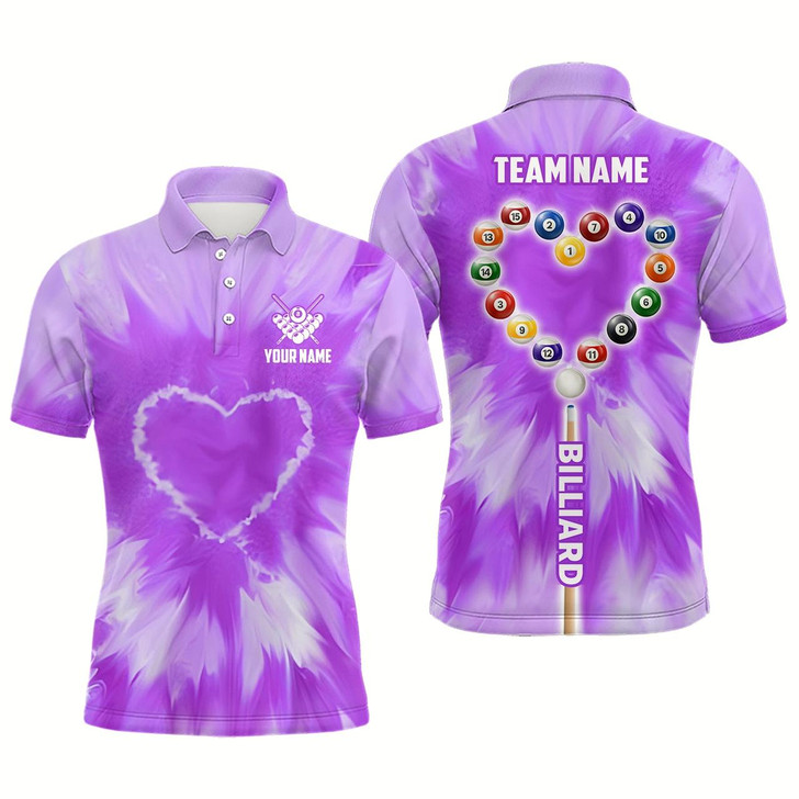 Goofygear Personalized Purple Tie Dye With Heart Billiard Men Polo Shirts Custom Unique Billiard Shirts Gifts