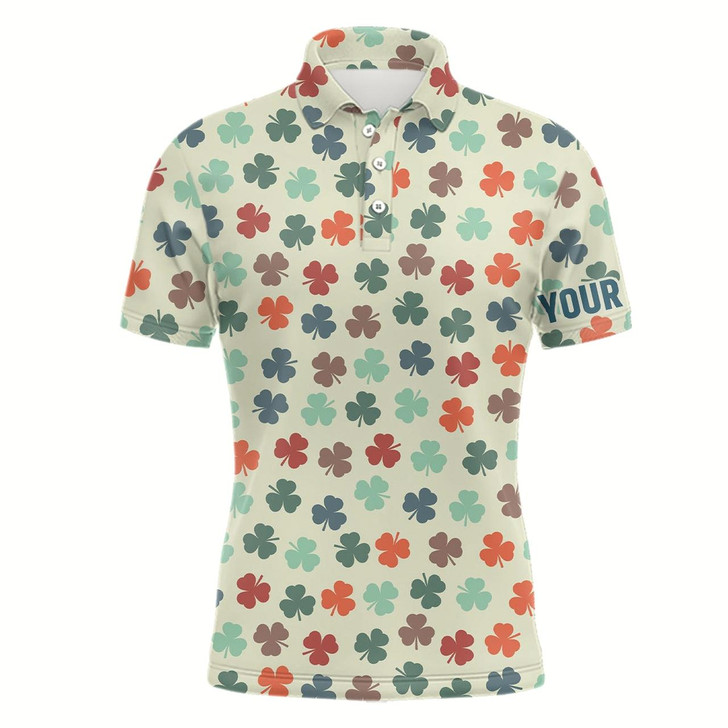 Goofygear Colorful Clover Leaves St Patrick Day Mens Golf Polo Shirts Custom Name Golf Shirts Mens Golf Gifts