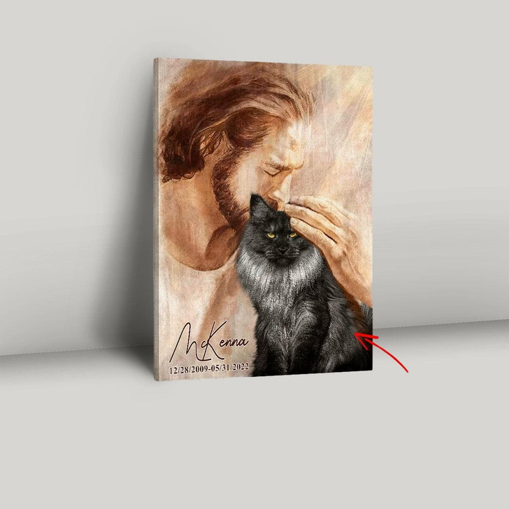 Pet Memorial Portraits Jesus Holding Cat Canvas Prints Custom Cat Loss Gift For Comfort Faith And Healing In The Memory