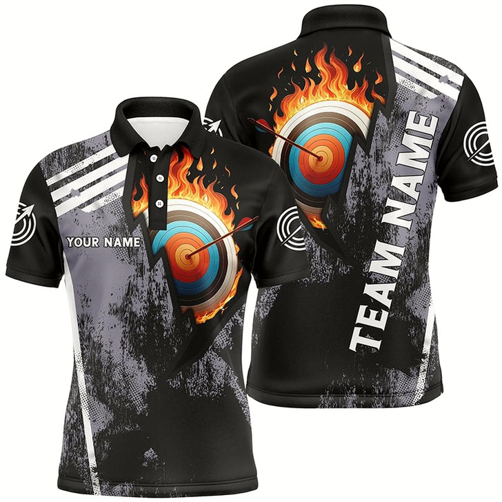 Goofygear Personalized Fire Target Archery 3D Polo Shirts For Men, Custom Archery Bow And Arrow Team Jerseys