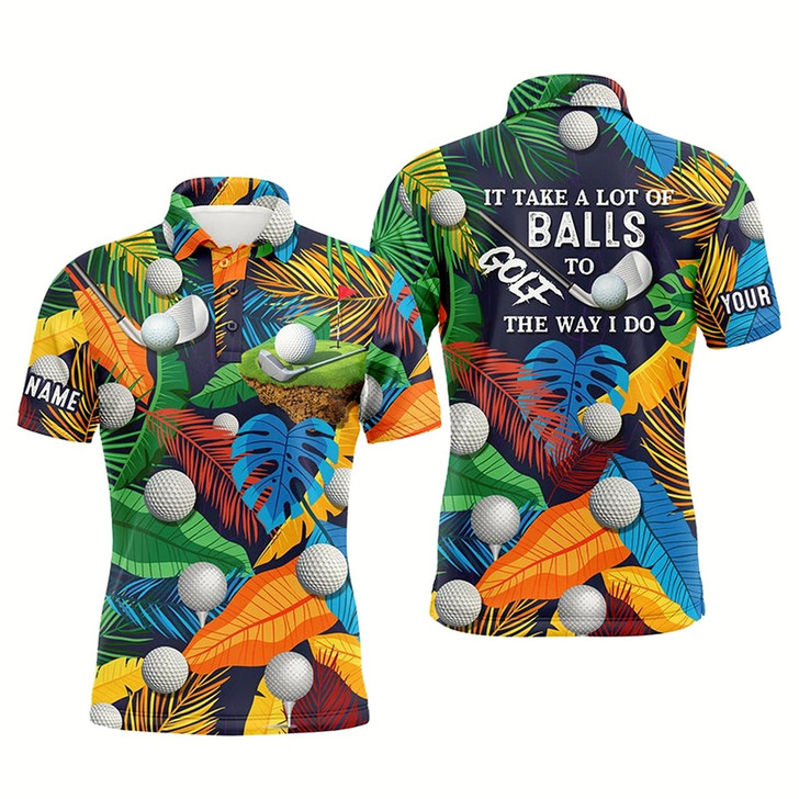 Goofygear Mens Golf Polo Shirt Tropical Floral Golf Shirts It Takes A Lot Of Balls To Golf The Way I Do