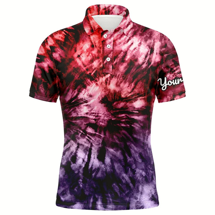 Goofygear Mens Golf Polo Shirt Custom Colorful Red Purple Tie Dye Men'S Golf Attire, Best Mens Golf Wear