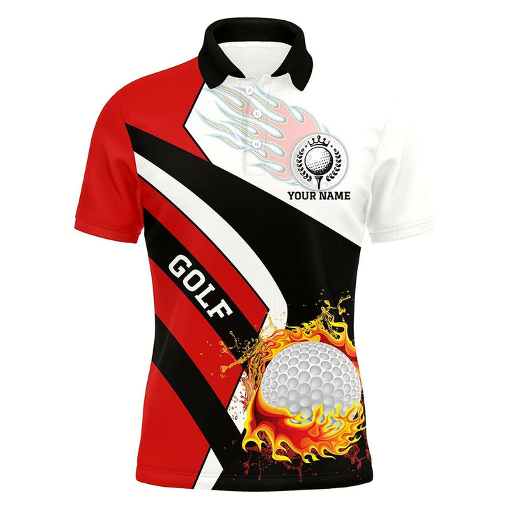 Goofygear Mens Golf Polo Shirts Custom Red White And Black Flame Golf Fire Team Jerseys, Golf Outfits For Men