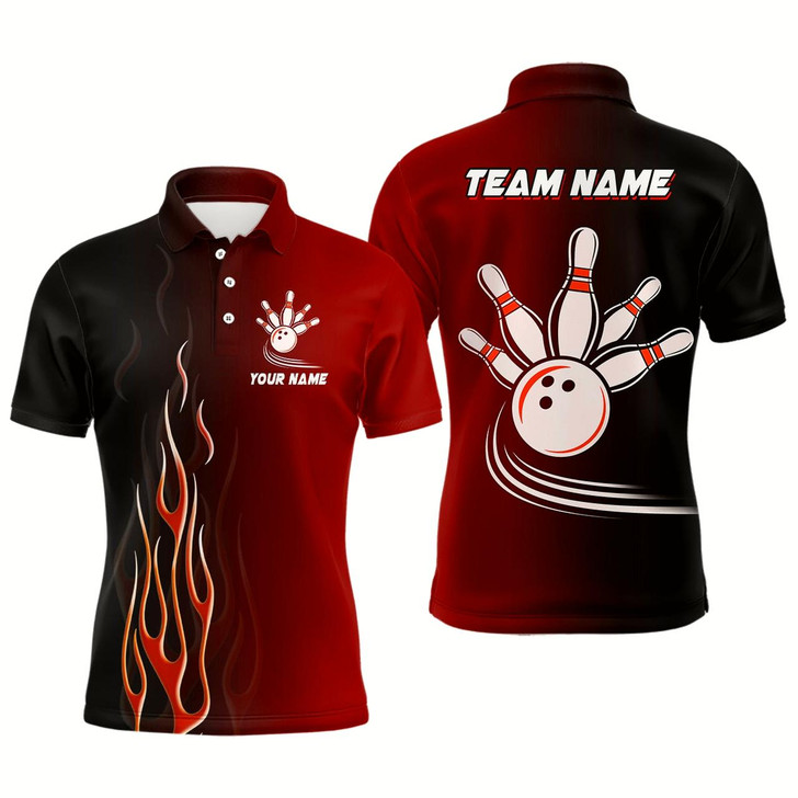 Goofygear Gradient Black Red Bowling League Jerseys Custom Men Bowling Polo Shirt, Gifts For Bowling Team Style 1