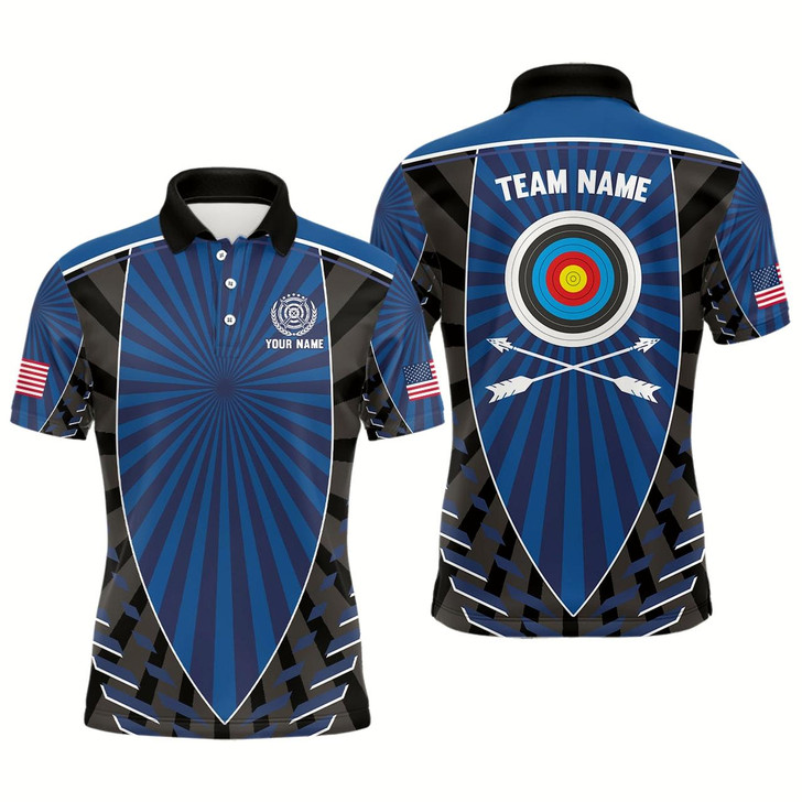 Goofygear Personalized Name Blue Archery Polo Shirts For Men Custom Team Name Archery Jerseys