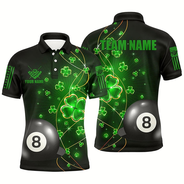 Goofygear 3D 8 Ball Pool Luckiest Shamrock Men Billiard Polo Shirts Customized St Patrick Day Billiard Shirts Style 2