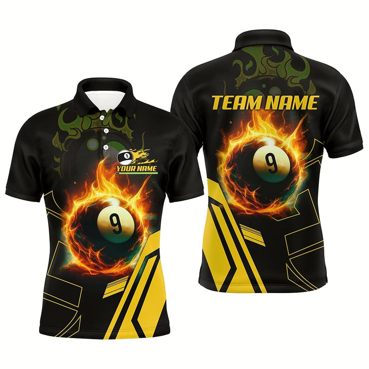 Goofygear Billiard Flaming 9 Ball Pool 3D Printed Men Polo Shirts, Best Custom Pool Team Jerseys Shirts