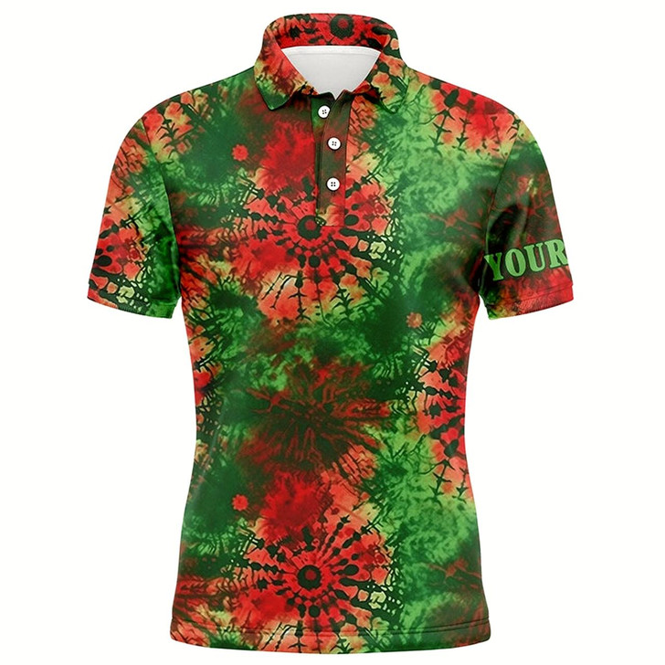 Goofygear Green And Red Christmas Tie Dye Pattern Mens Golf Polo Shirt Custom Golf Tops Mens, Golfing Gifts