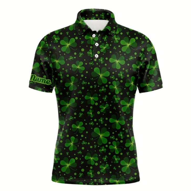 Goofygear Black And Green Shamrock Pattern Lucky Men Polo Golf Shirts Custom St Patrick Day Team Golf Apparel
