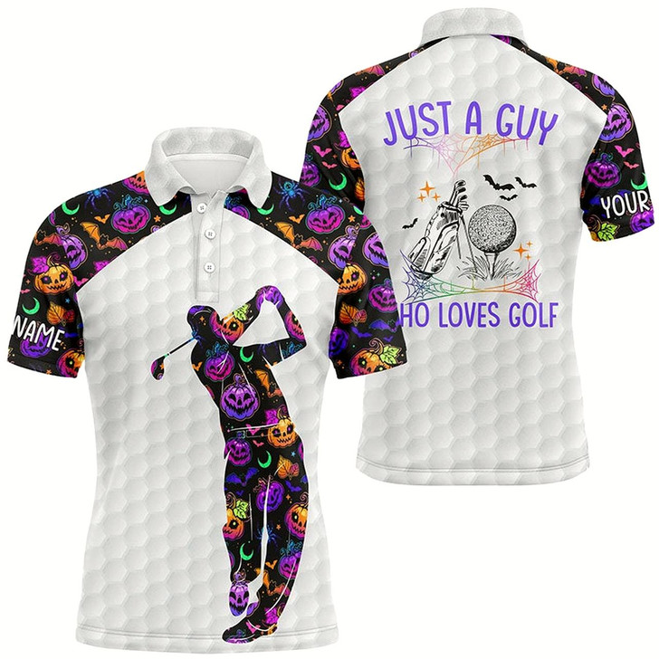 Goofygear Mens Halloween Golf Shirt, Multicolored Pumpkins And Bats Golf Shirts For Men, Halloween Golf Gifts