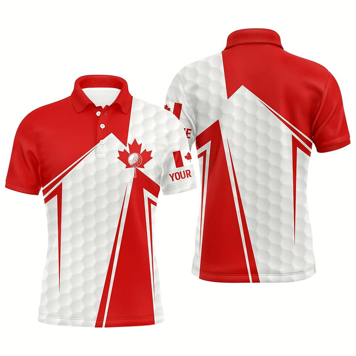 Goofygear Canadian Flag White Golf Ball Skin Mens Golf Polo Shirts Custom Patriotic Mens Golf Clothes Style 1