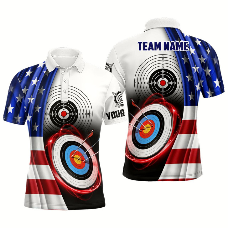 Goofygear American Flag Archery 3D Target Personalized Men Polo Shirts, Patriotic Us Archery Jerseys For Team Style 2