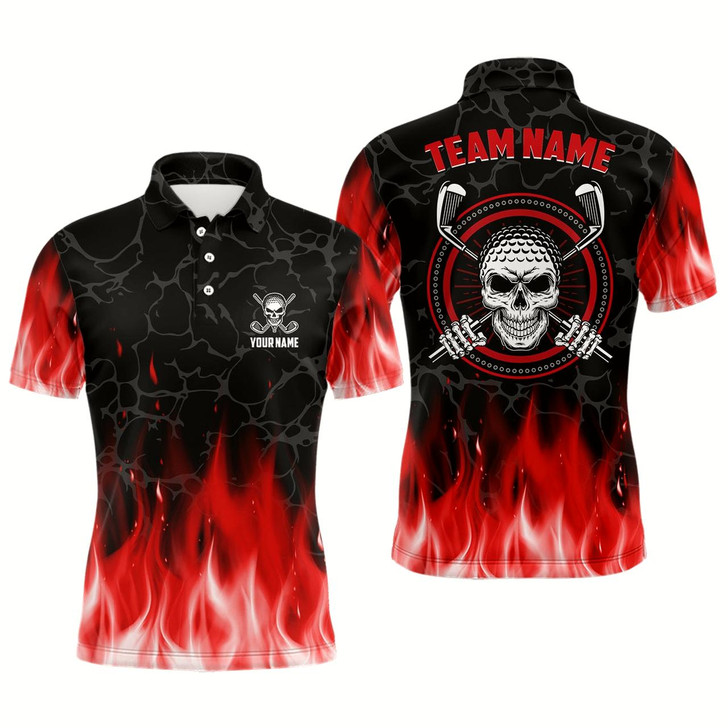 Goofygear Personalized 3D All Over Print Skull Mens Golf Polos Red Fire Flame Golf Shirts For Men