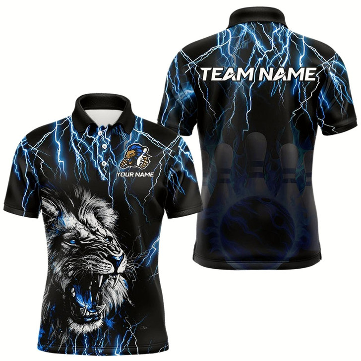 Goofygear Black And Blue Lightning Thunder Lion Bowling Shirt For Men Custom Lion Bowling Team Jerseys Style 2