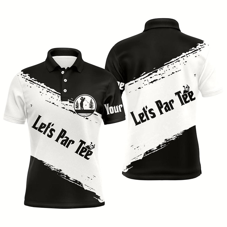 Goofygear Black And White Mens Golf Polo Shirts Custom Name Let'S Par Tee Best Mens Golf Wear