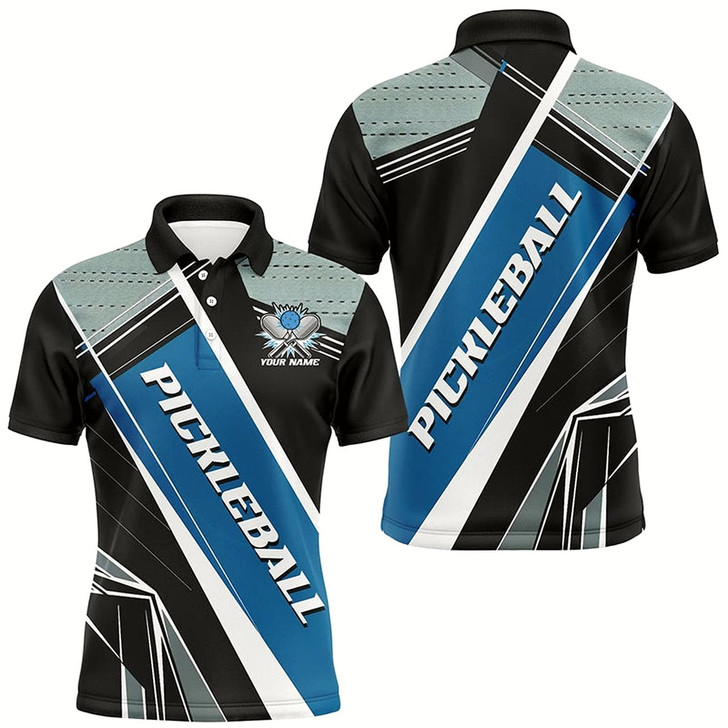 Goofygear Black And Blue Personalized Pickleball Jerseys For Men, Pickleball Polo Shirts Uniform Style 1