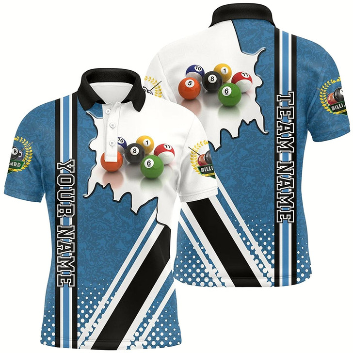 Goofygear Personalized Billiard Balls Blue Version Polo Shirts For Men, Best Custom Billiards Gifts Idea
