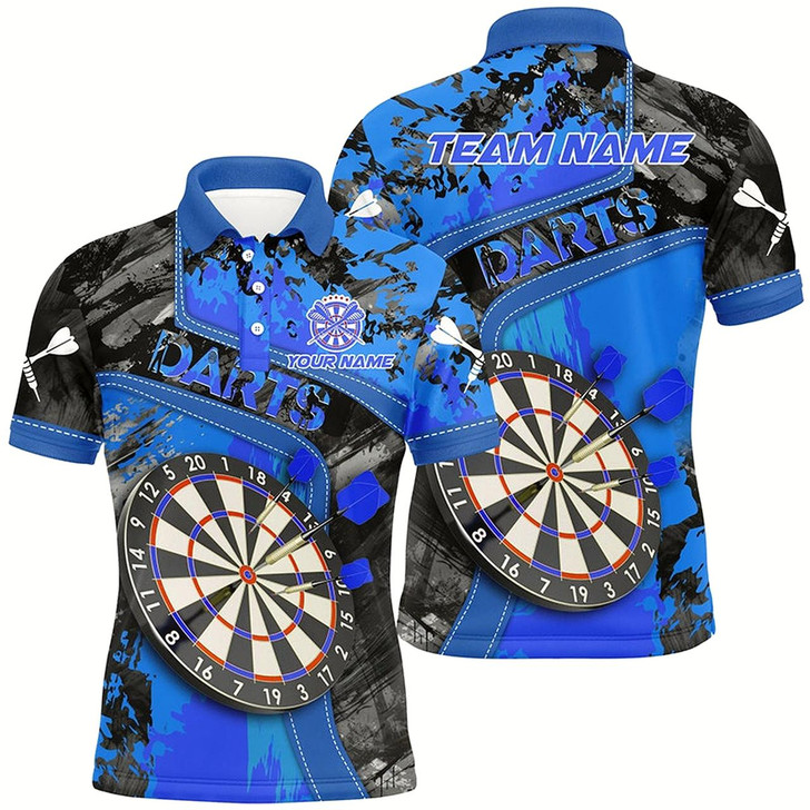 Goofygear Personalized 3D Dartboard Blue Grunge Men Darts Polo Shirts Custom Darts Team Jerseys Uniform