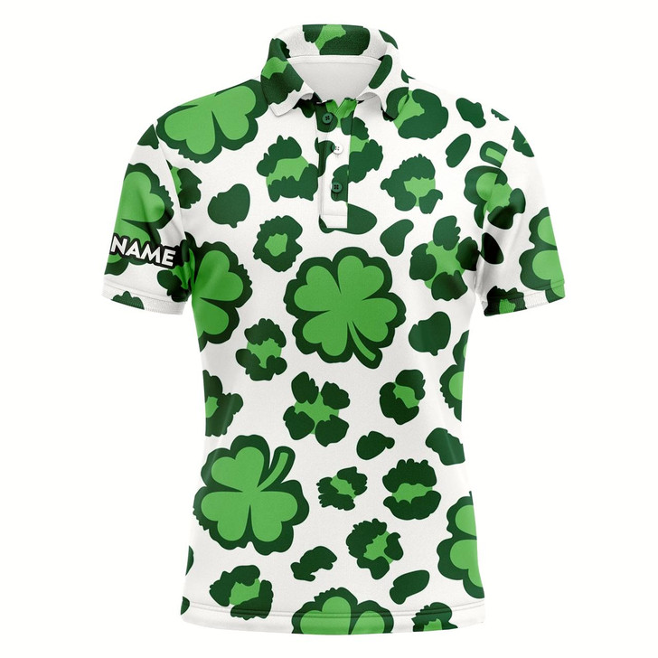 Goofygear Funny Mens Golf Polo Shirt Clover And Leopard Pattern St. Patrick'S Day Custom Name Golfing Gifts