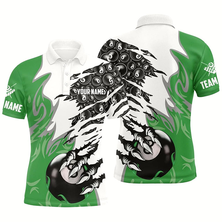 Goofygear Personalized Claw 8 Ball Pool Green 3D Billiard Polo Shirts For Men Best Billiard Apparel Clothing