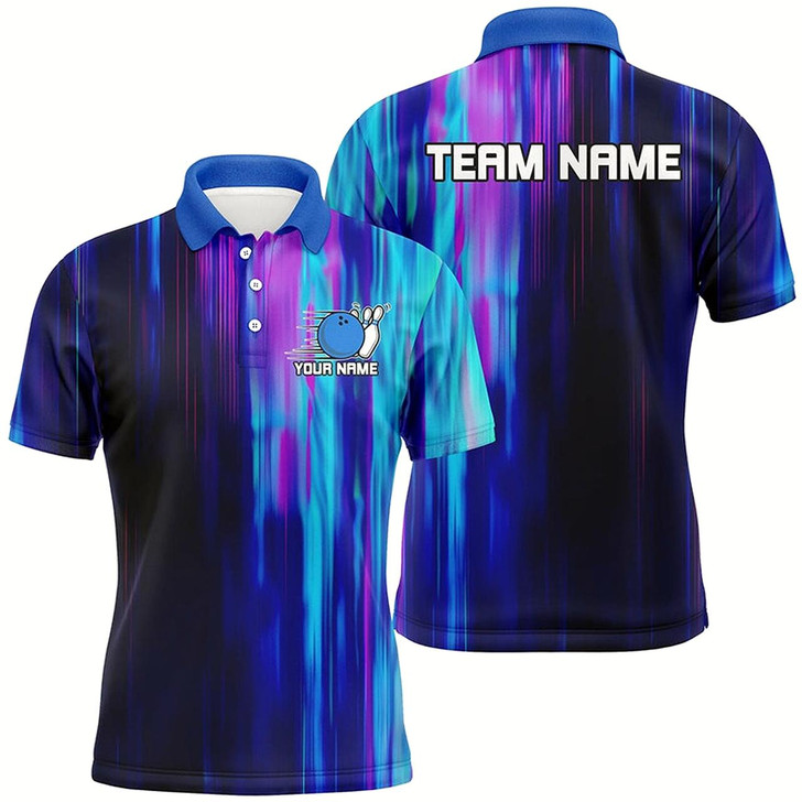 Goofygear Blue And Purple Custom Bowling Shirts For Men, Galaxy Bowling Team Shirts