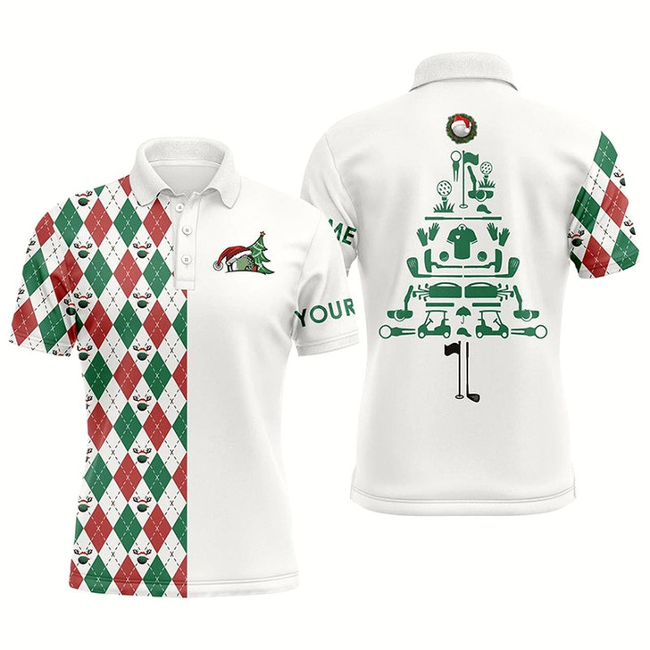 Goofygear Funny Christmas Mens Golf Polo Shirts Custom Christmas Tree Golf Icons, Christmas Golf Gifts