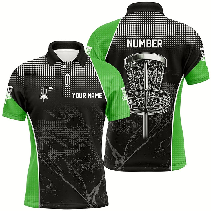 Goofygear Black Camo Mens Disc Golf Polo Shirts Custom Team Disc Golf Basket Jerseys, Unique Golf Gifts Green