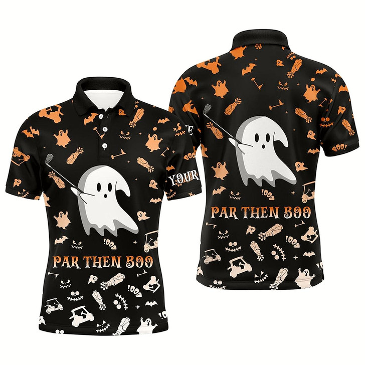 Goofygear Funny Black Orange Halloween Background Mens Golf Polo Shirts Custom Par Then Boo, Unique Golf Gifts Style 1