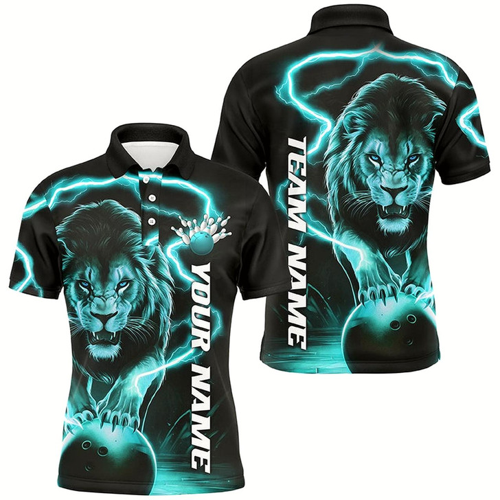 Goofygear Custom Lion Bowling Shirts For Men, Lion Bowling Team Shirts Outfit Bowling Blue