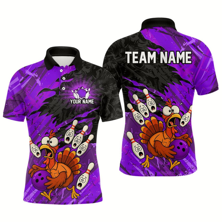 Goofygear Custom Purple Turkey Bowling Shirt Funny Ball Pin League Jersey For Men Polo Outfit