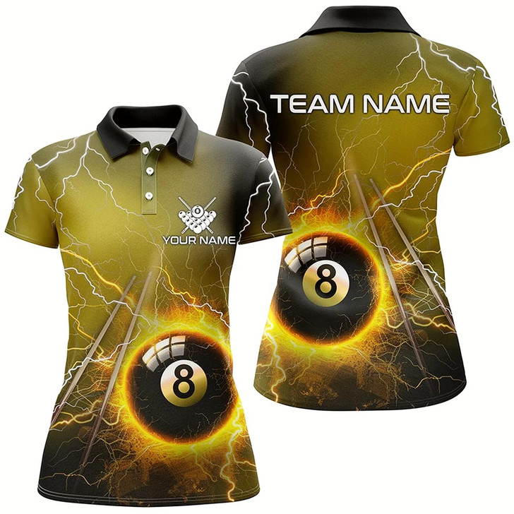 Goofygear Personalized Thunder Lighting Yellow 8 Ball Billiard Polo Shirts For Men Custom 8 Ball Pool Jerseys Style 1