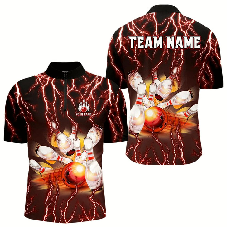 Goofygear Personalized Red Lightning Thunder Bowling Shirt For Men Custom Bowling Team Bowling Attire For Men