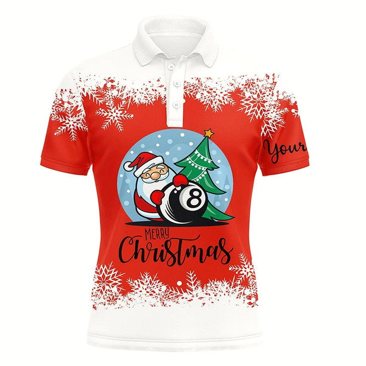 Goofygear Personalized Merry Christmas 8 Ball Billiard Polo Shirts For Men, Custom Christmas Billiard Shirts