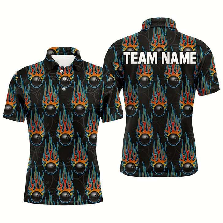 Goofygear Flame Polo Bowling Shirt, Personalized Men Short Sleeves Bowlers Jersey Custom Team Name